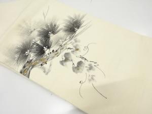 アンティーク　節紬　手描き　松模様名古屋帯